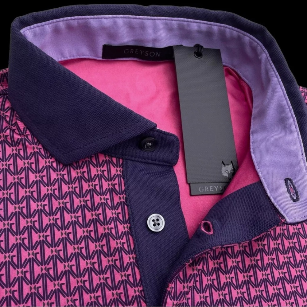 Greyson Golf $118 Monogram Print Short Sleeve Polo Shirt Sasanqua Size XL